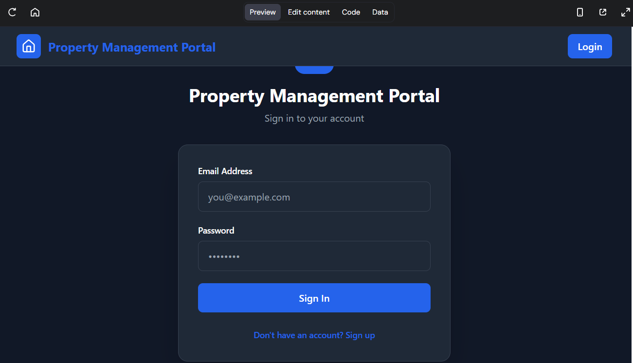 screenshot of the Property Management Portal Sign In page