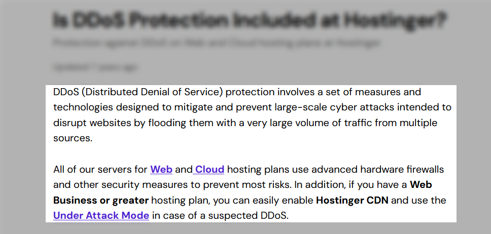 screenshot of the DDoS protection article