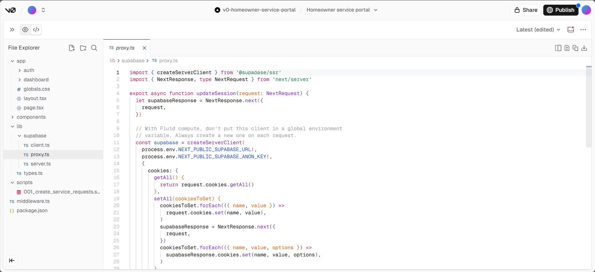 screenshot of the code editor