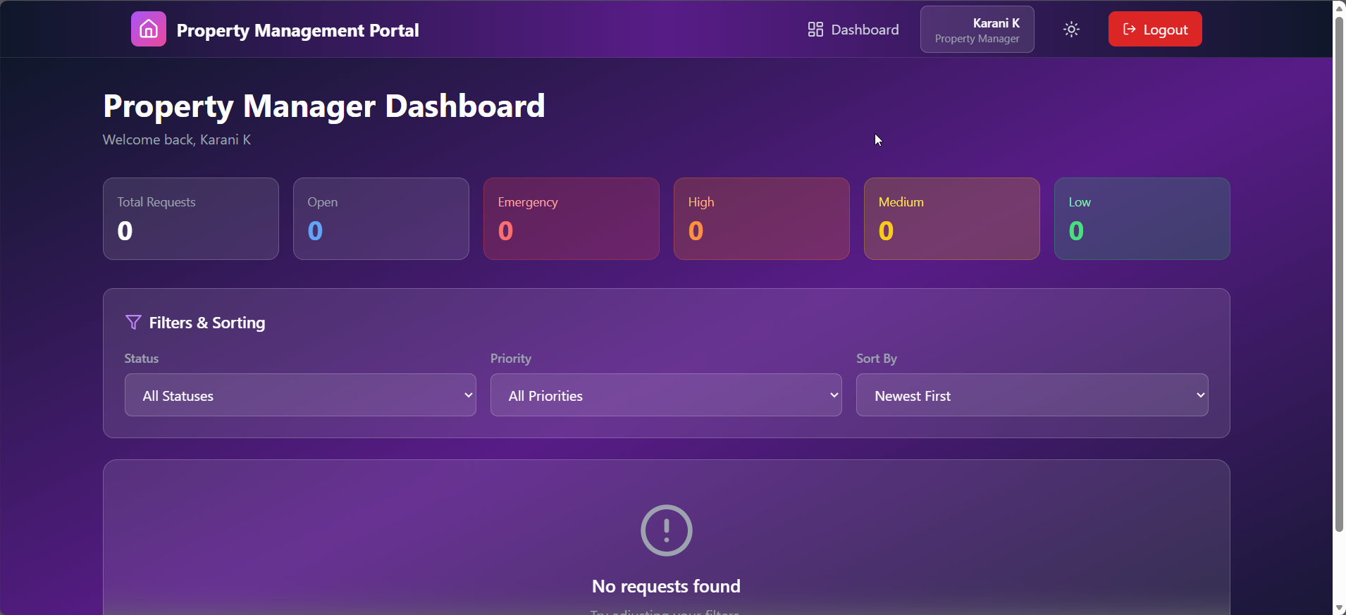 screenshot of the Property Manager Dashboard