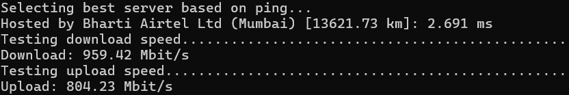 screenshot of Network Speed Results