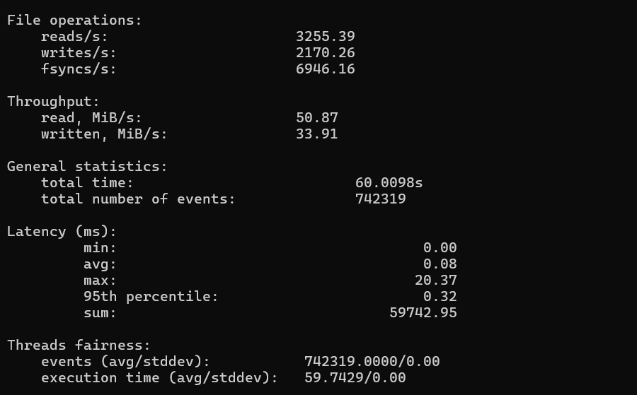 screenshot of Random Read/Write Performance