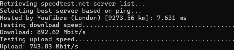 screenshot of Network Speed Results