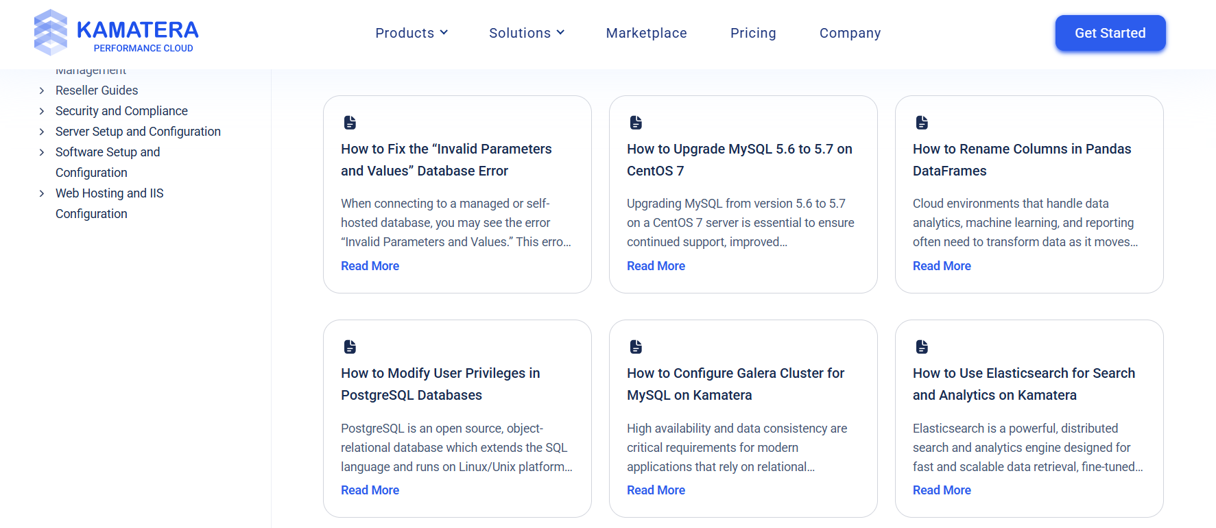 screenshot of Kamatera Help Articles