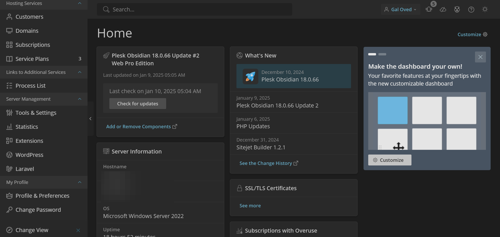 screenshot of Liquid Web dashboard