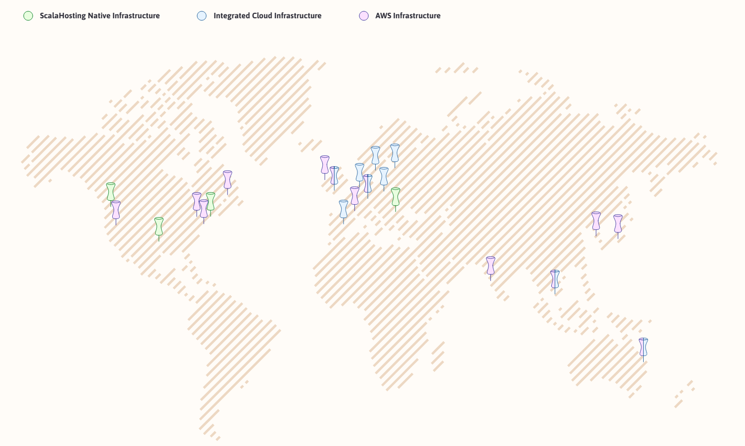 Illustration of ScalaHosting data centre locations map