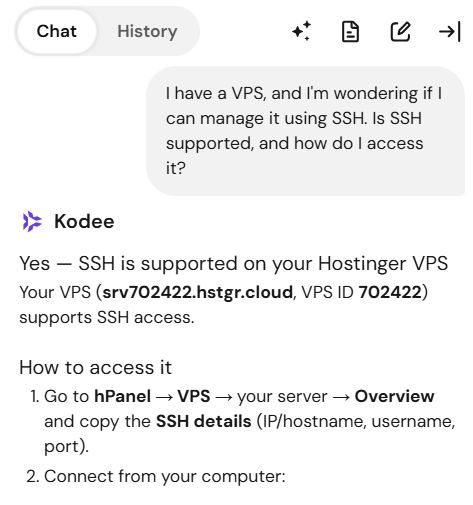 screenshot of Kodee support