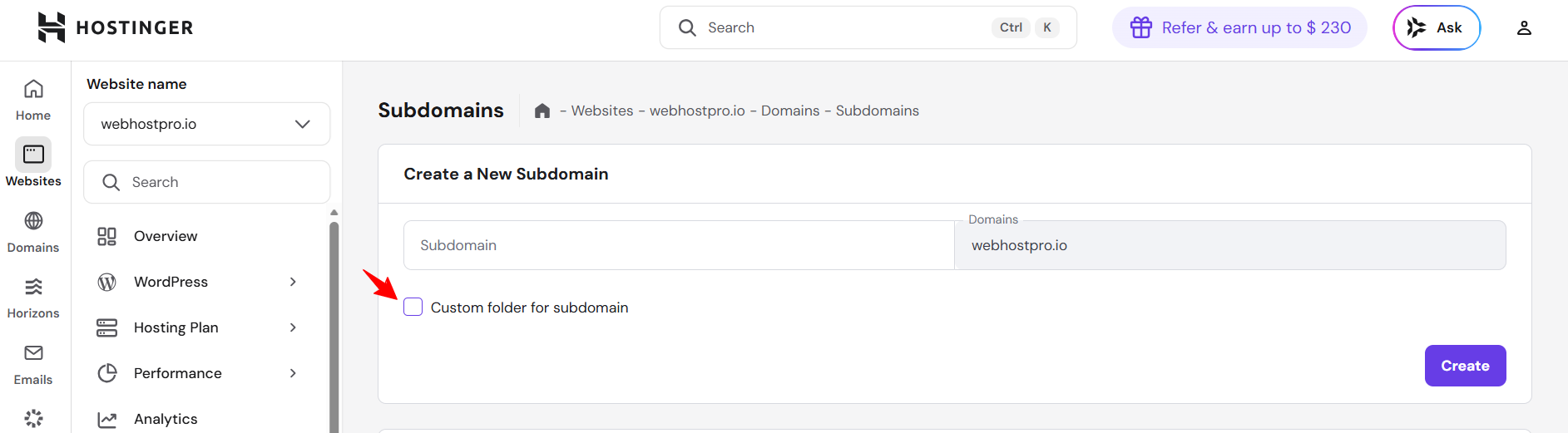 how to create a subdomain on hostinger