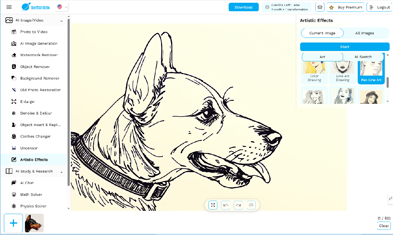 screenshot of SoftOrbits dashboard 'Artistic Effects' panel