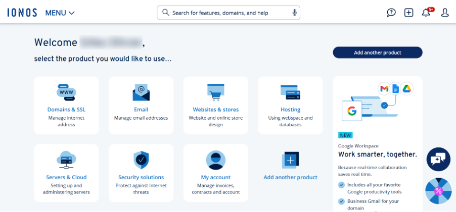 screenshot of IONOS Dashboard interface