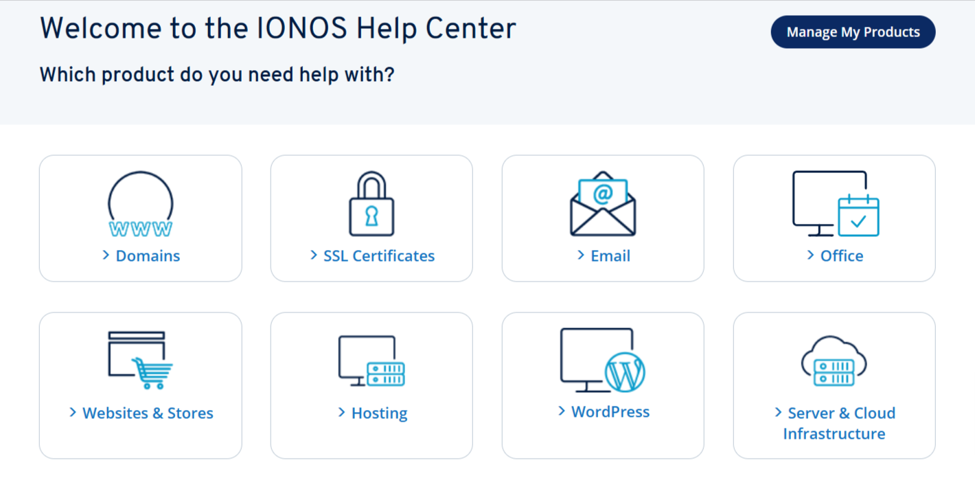 screenshot of IONOS Help Center