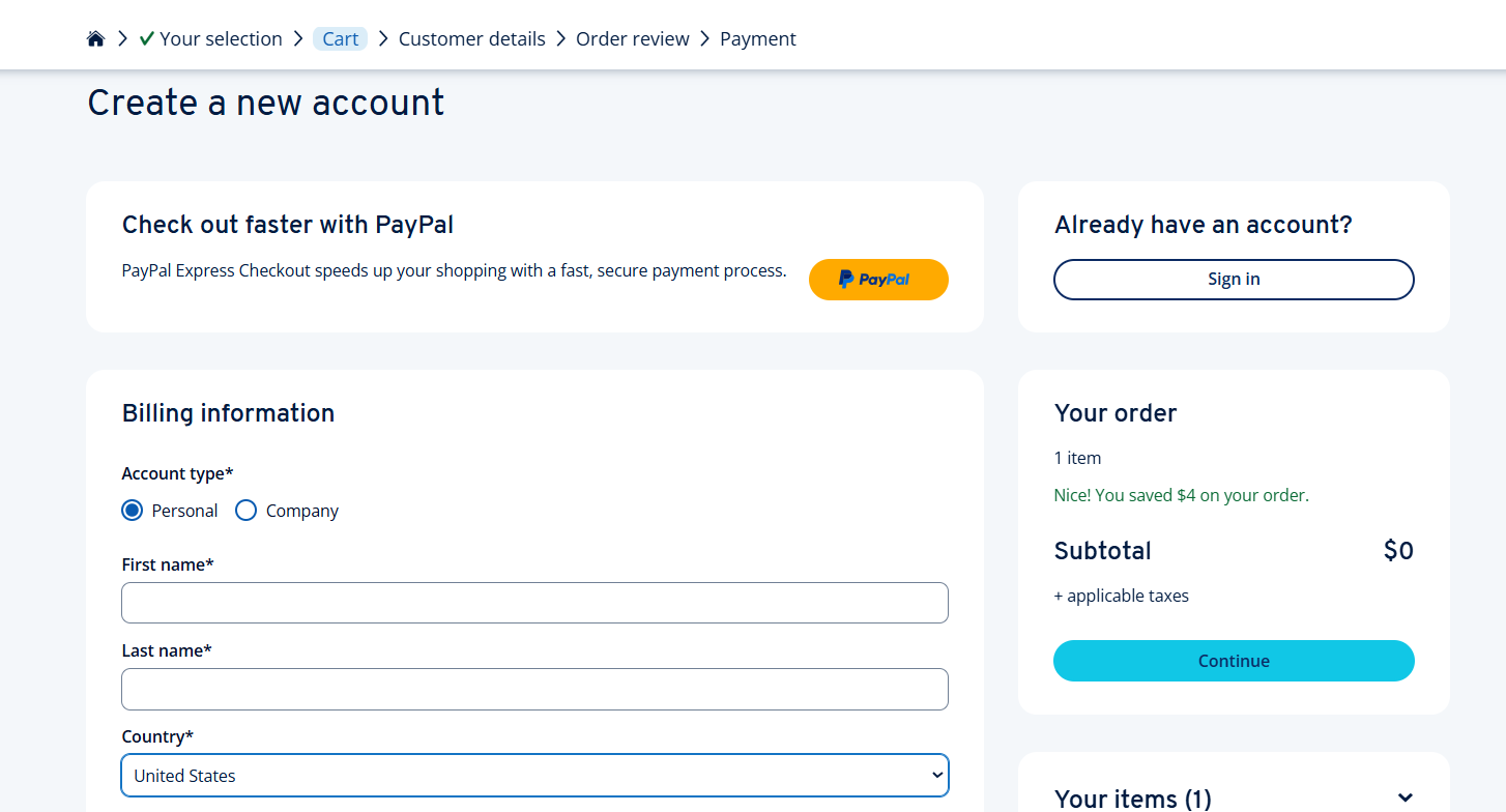 screenshot of IONOS Billing Information