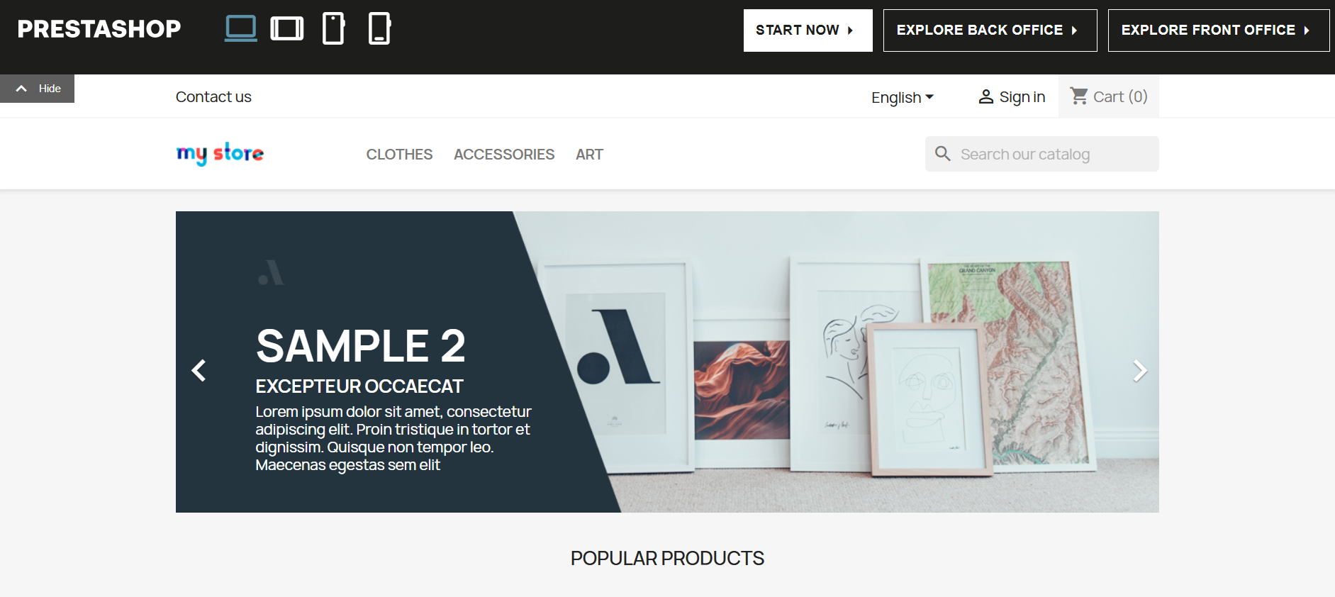 screenshot of PrestaShop website