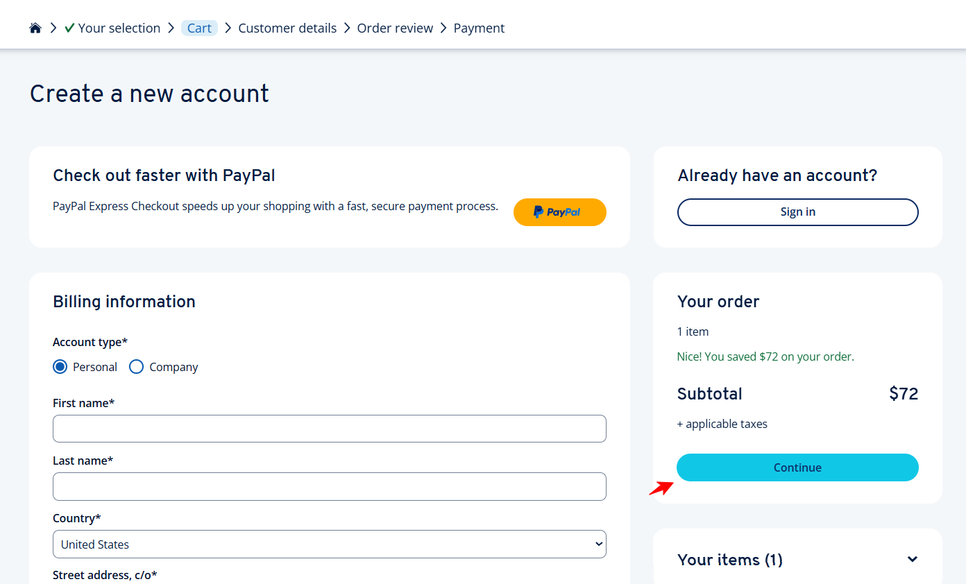 screenshot of IONOS account creation