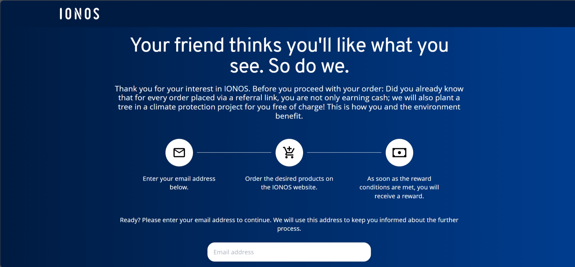 Aklamio referral landing page used in some Reddit IONOS promo link posts