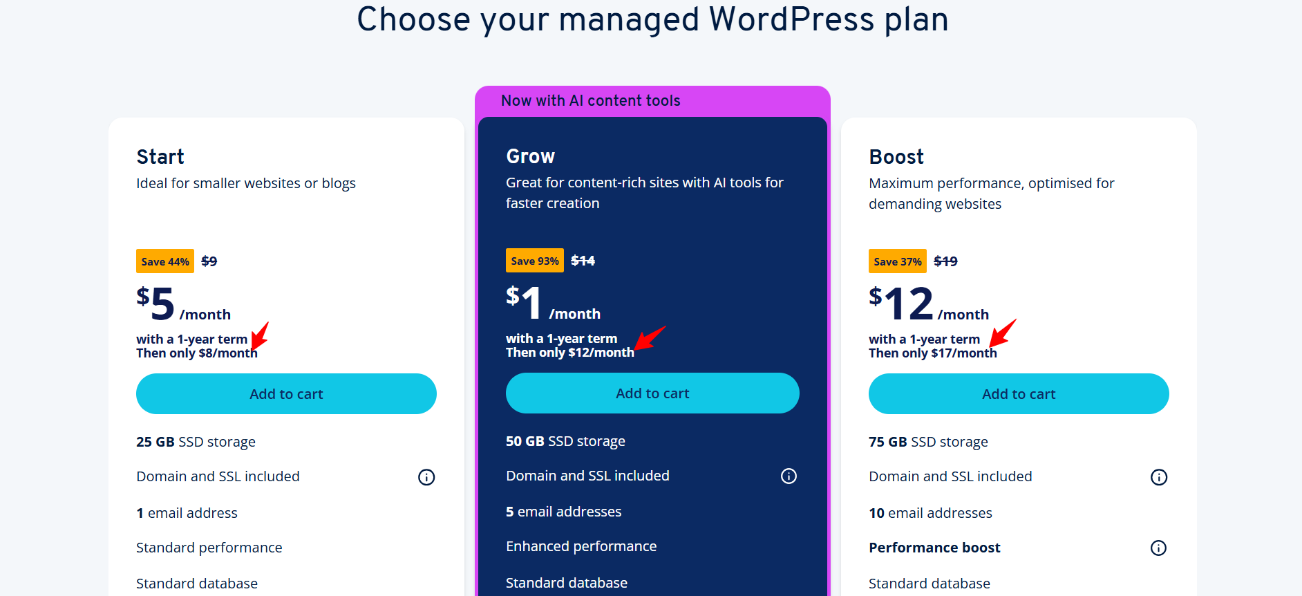 IONOS pricing page highlighting introductory rates and renewal pricing details