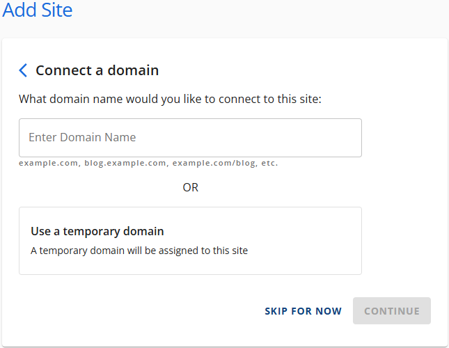 screenshot of Add Site menu