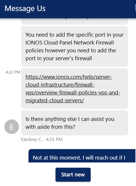 screenshot of IONOS live chat conversation