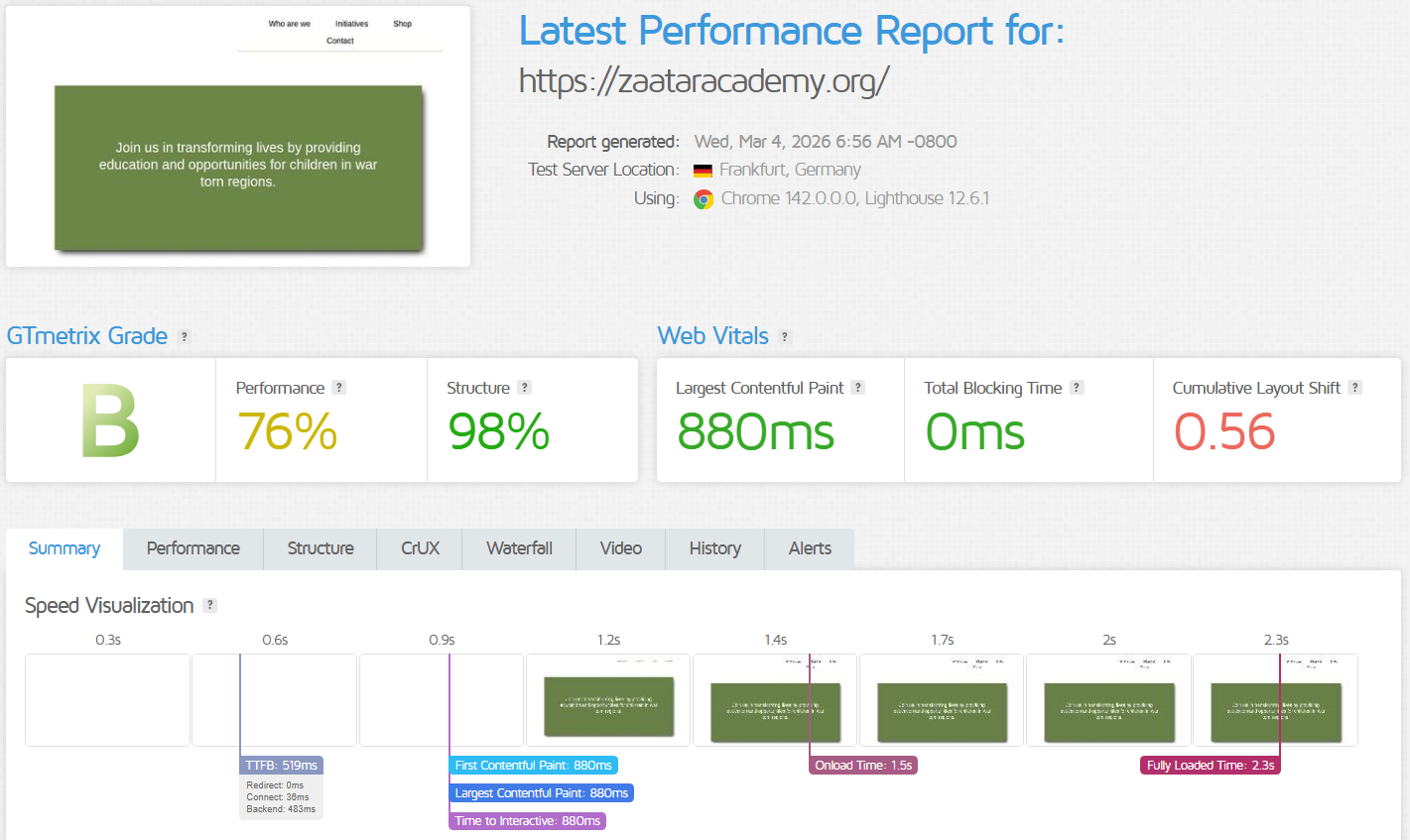 screenshot of IONOS Performance report