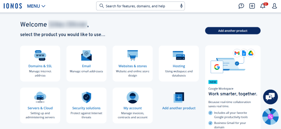 screenshot of IONOS Dashboard