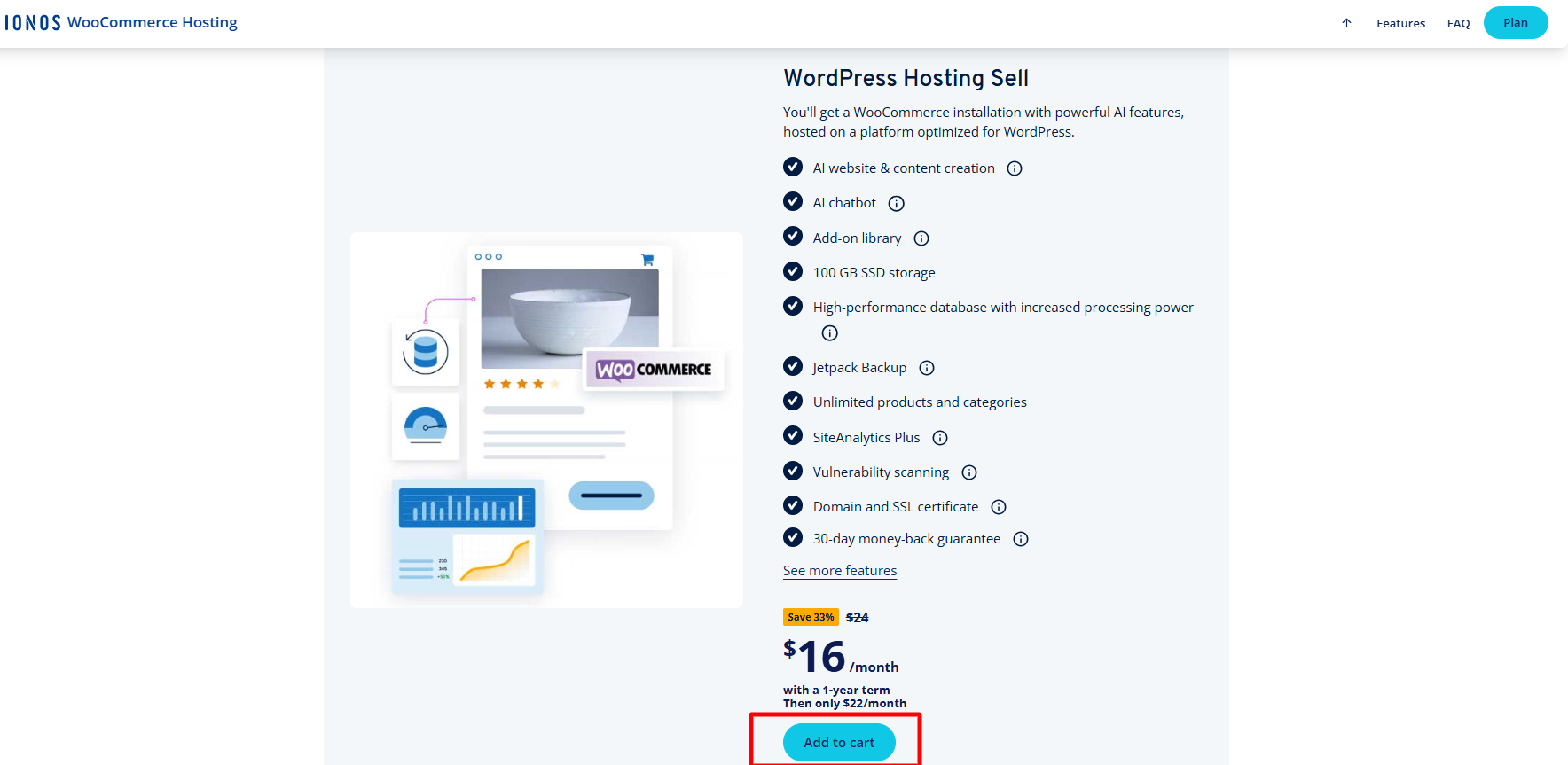 Screenshot of IONOS Website 'Add to Cart' button