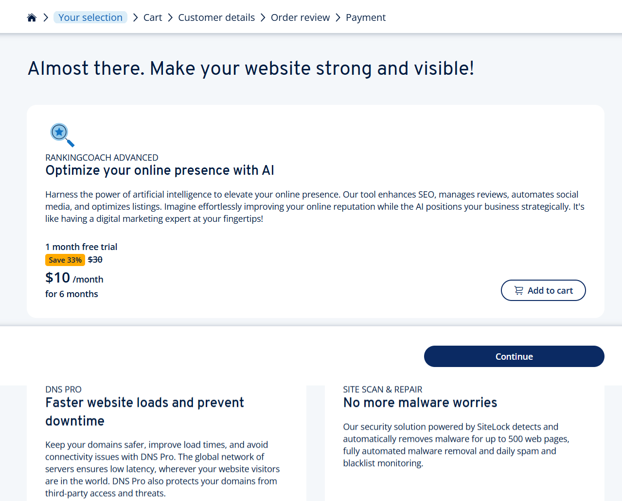 screenshot of IONOS Website 'Payment' page
