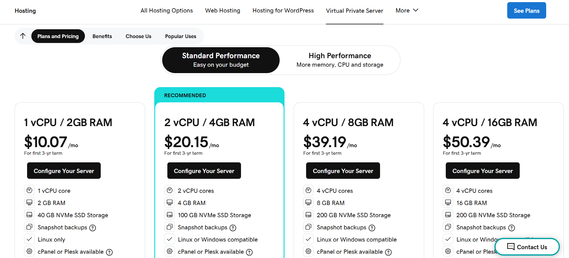 GoDaddy VPS hosting plans and server resources