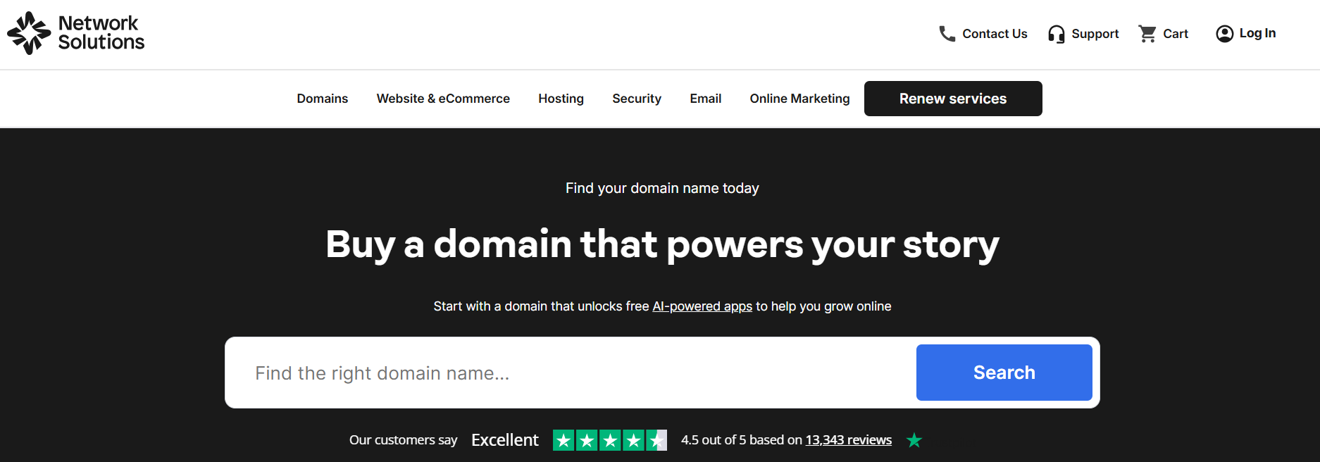 screenshot of Network solutions website