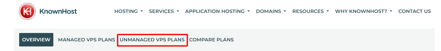 screenshot of Knownhost Unmanaged VPS Plans button