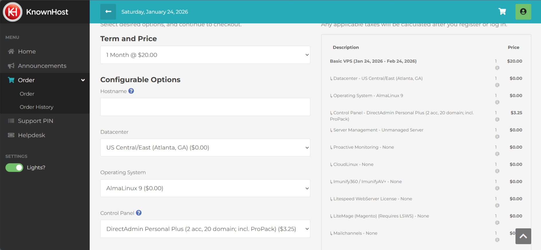 screenshot of Knownhost Order tab