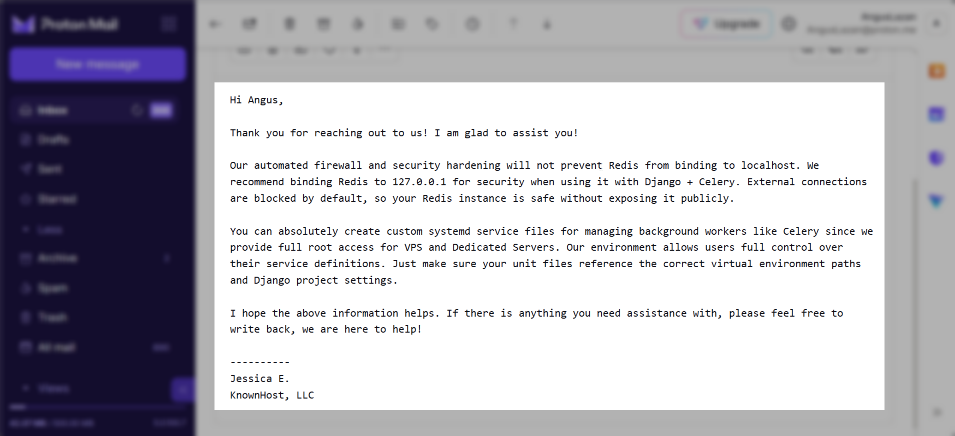screenshot of KnownHost Ticket support