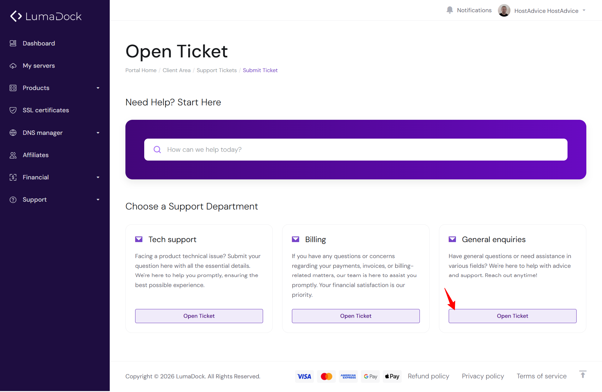 Screenshot of Open Ticket button