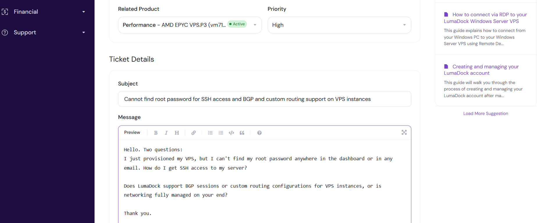 Screenshot of Ticket conversation