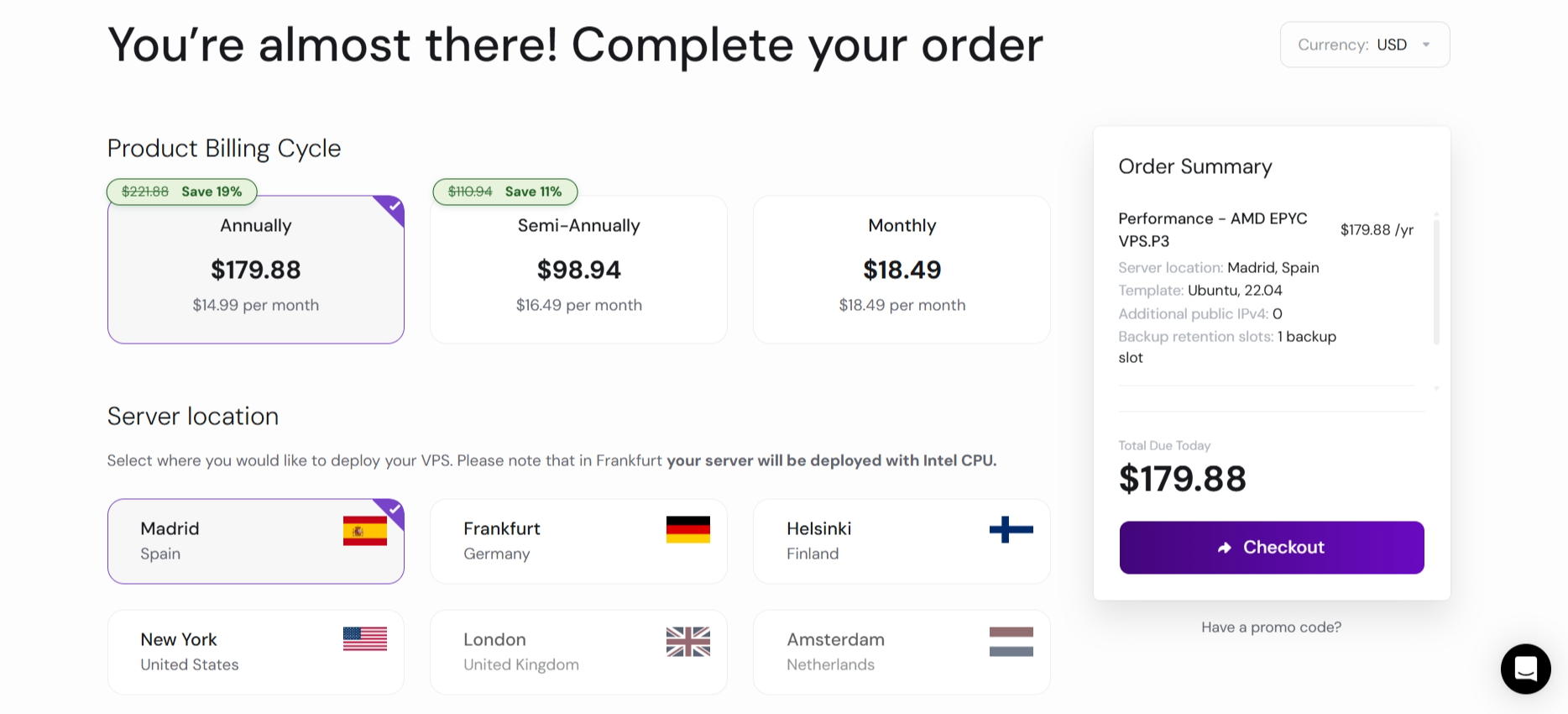 Screenshot of LumaDock hosting plan configurations