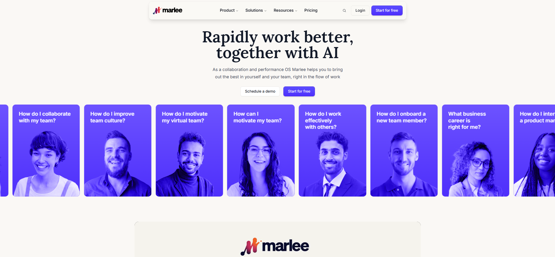screenshot of Marlee website