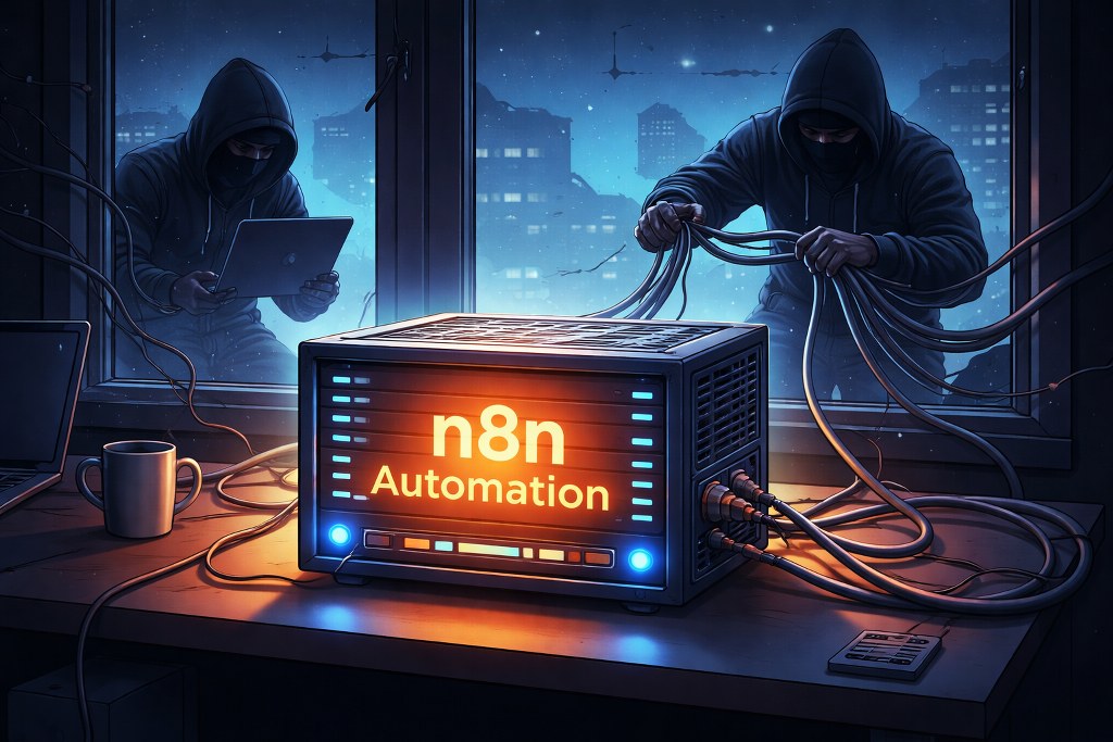 n8n server exposed to hackers accessing cables at night