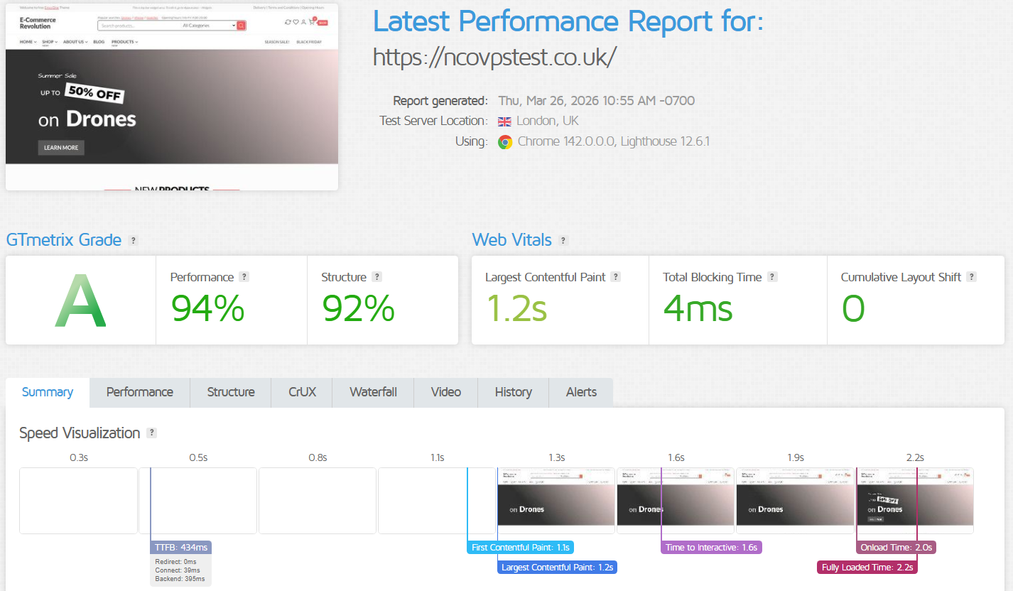 screenshot of Warm Cache test result