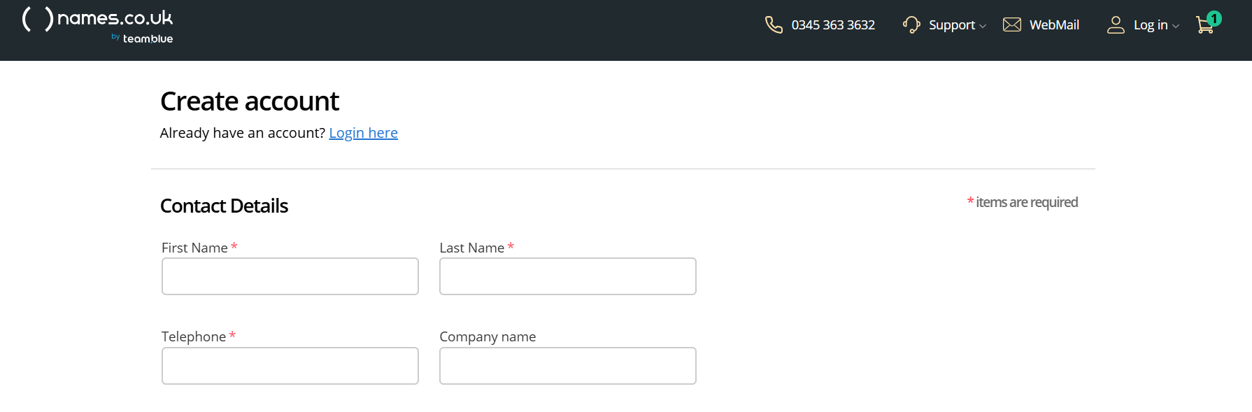 screenshot of account contact details