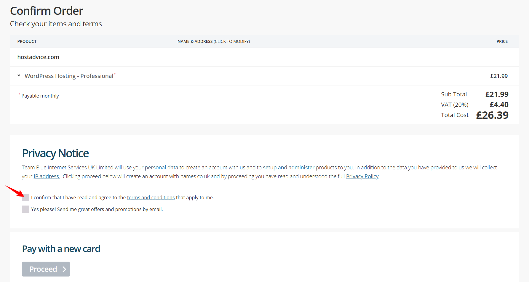 screenshot of order confirmation