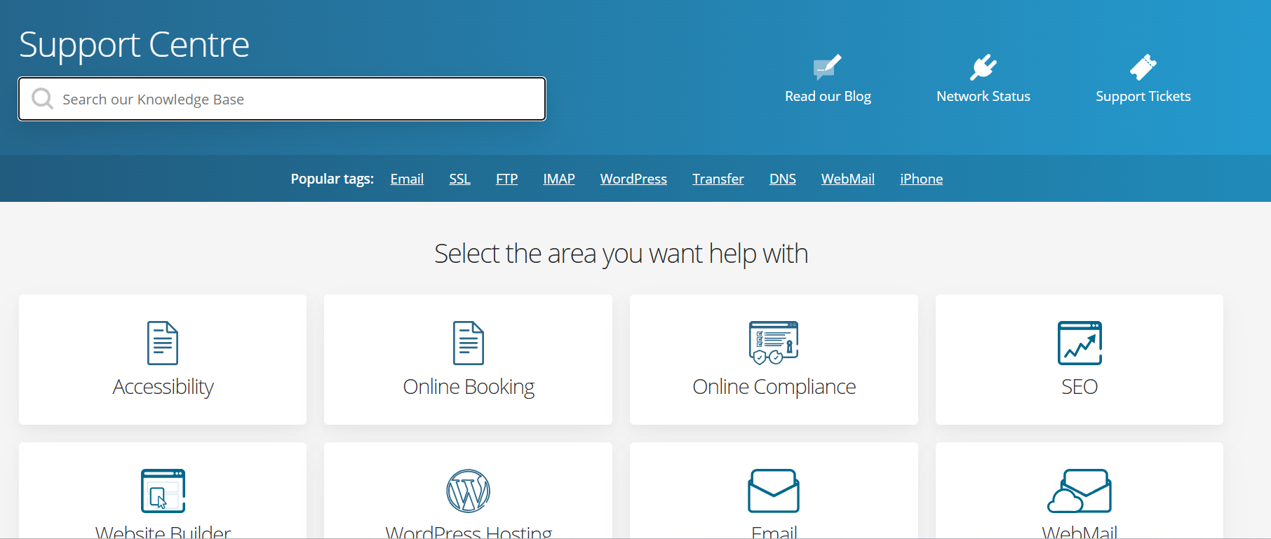 screenshot of Names.co.uk Support center