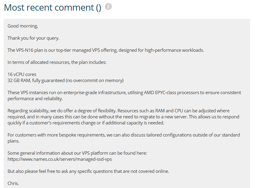 screenshot of Names.co.uk 'Most recent comment()' page