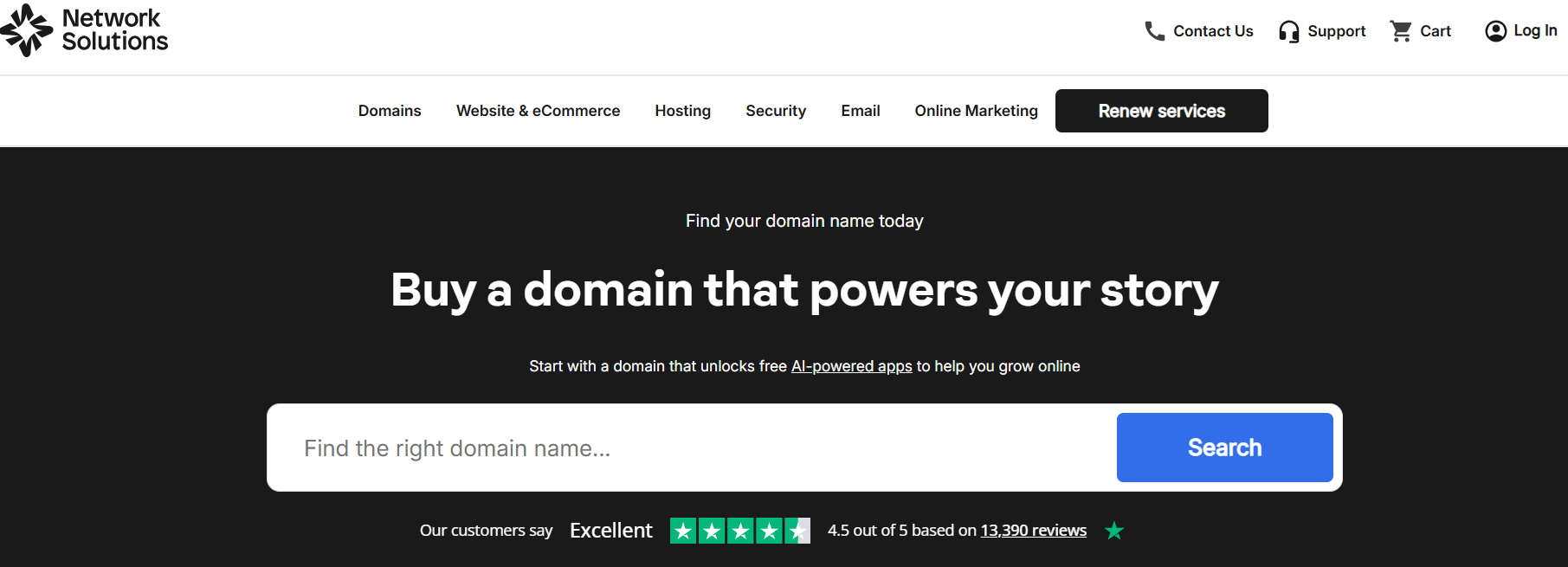 Network Solutions website homepage for domain coupon activation