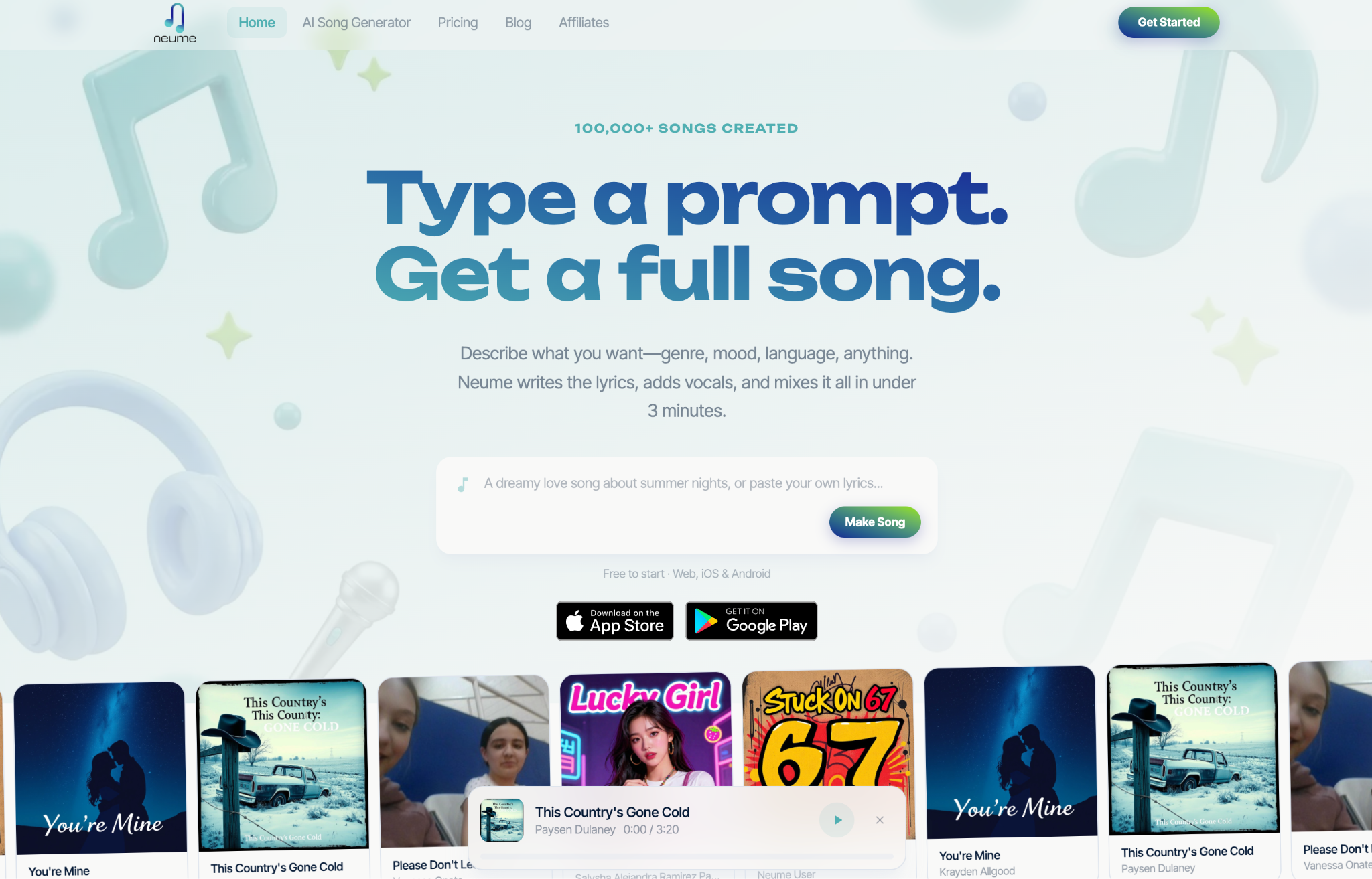 screenshot of Neume website