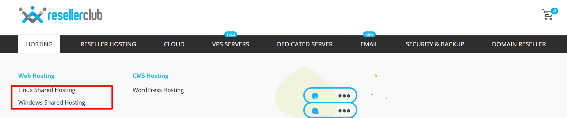 screenshot of ResellerClub Shared Hosting buttons