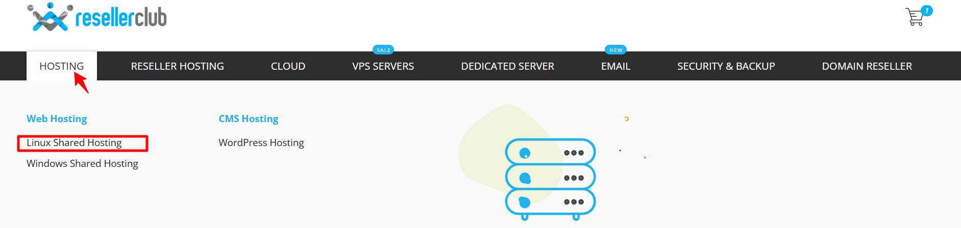 screenshot of ResellerClub Linux Hosting button
