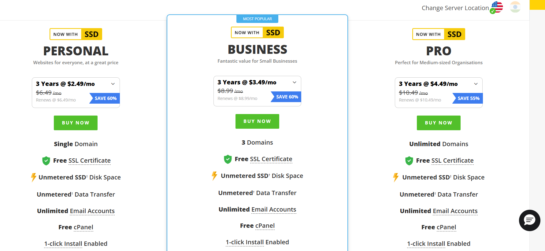 screenshot of ResellerClub Linux Hosting plans