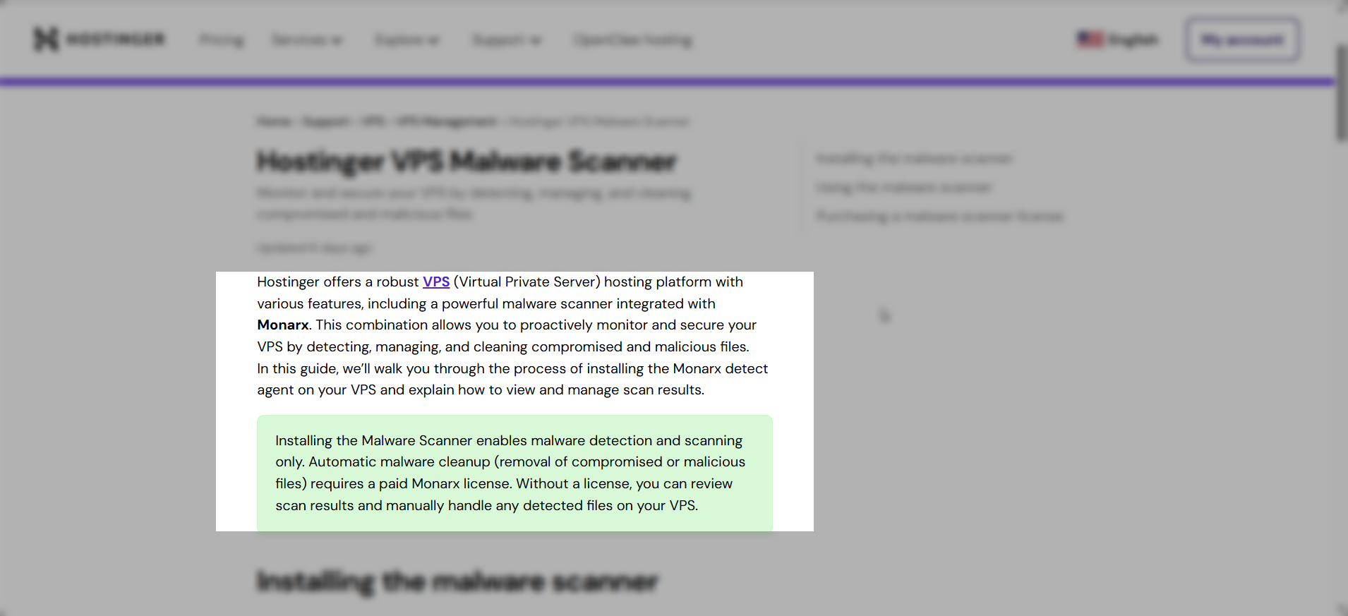 screenshot of Hostinger Help Article
