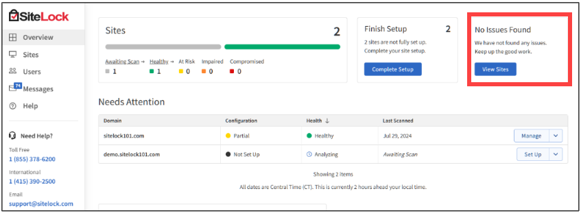 screenshot of SiteLock