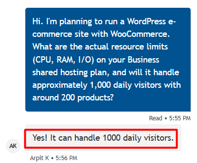 screenshot of ResellerClub Livechat conversation