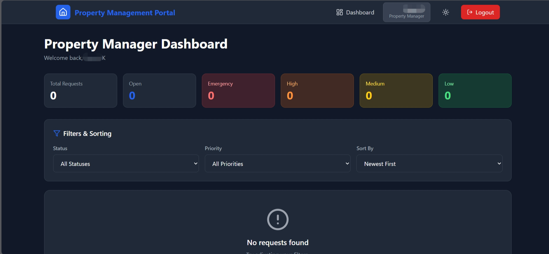 screenshot of Property manager Dashboard